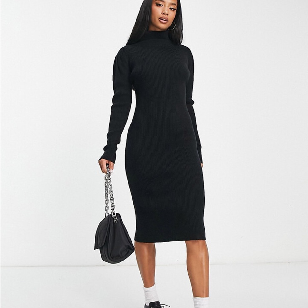 Brave Soul ASOS High Neck Midi Sweater Dress Black Large